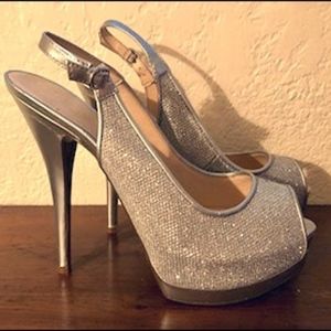 never worn sparkly silver GUESS high heels size 10